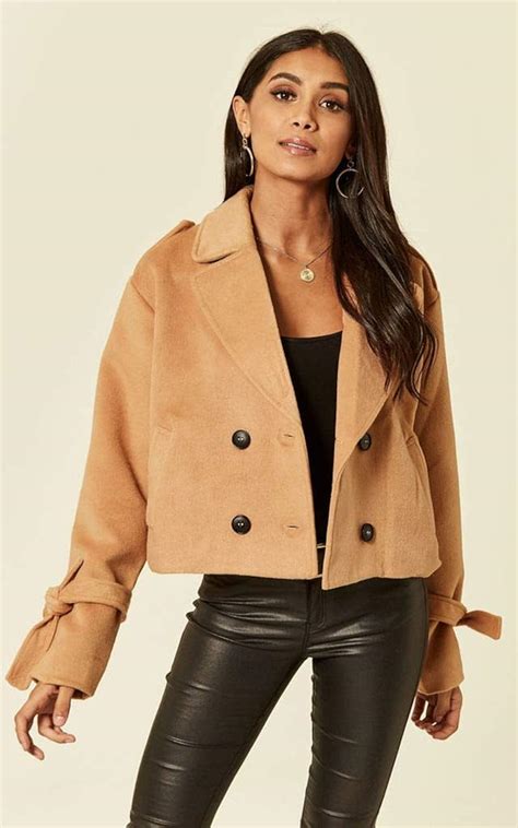 Unique21 Camel Cropped Pea Coat Js9246 10 Camel Uk Clothing