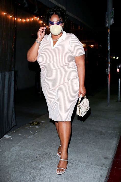 Lizzo in a Pink and White Striped Dress at Crossroads Kitchen in LA 04 ...