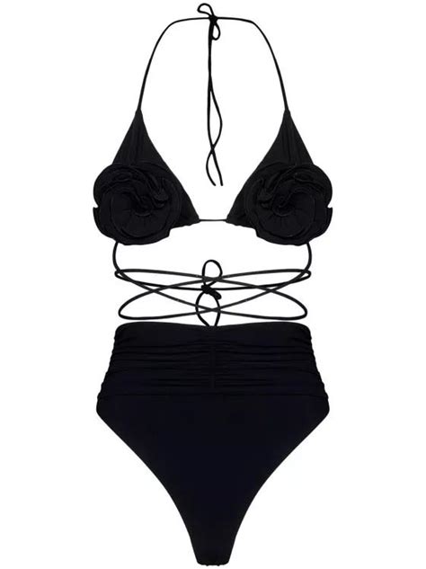 Magda Butrym Black Triangle Top High Waist Bottom Bikini Black