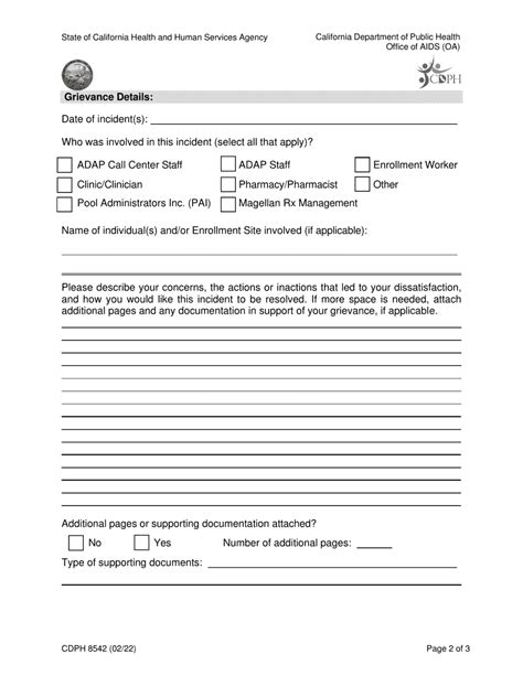 Form Cdph8542 Download Fillable Pdf Or Fill Online Grievance Form Medication And Insurance