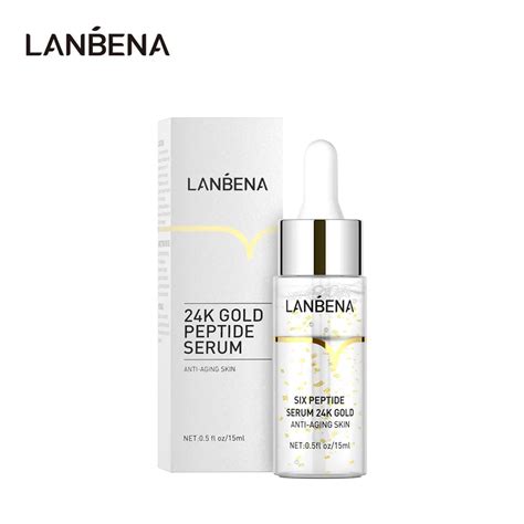 Lanbena 24k Gold Six Peptide Facial Serum Anti Aging Lifting Skin Moisturizing Face Essence 15ml