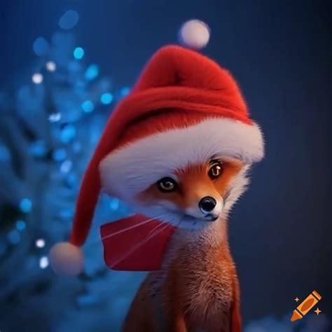 Festive Fox With Christmas Hat