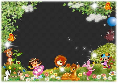 Cartoon characters photo frame PSD, PNG