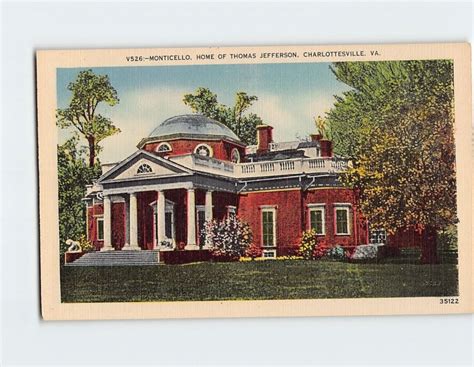 Postcard Monticello Home Of Thomas Jefferson Charlottesville