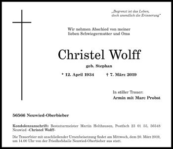 Traueranzeigen Von Christel Wolff Rz Trauer De