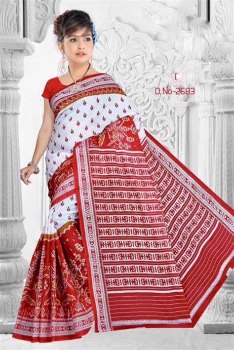 Buy Pasapalli Women White Red Printed Pure Cotton Sambalpuri Saree