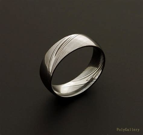 Genuine Stainless Damascus Steel Mens Ring By Polygallery Rings