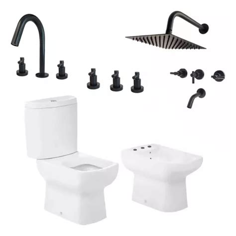 Combo Baño Dama Senso Roca Kit Griferia Black Lever Negra