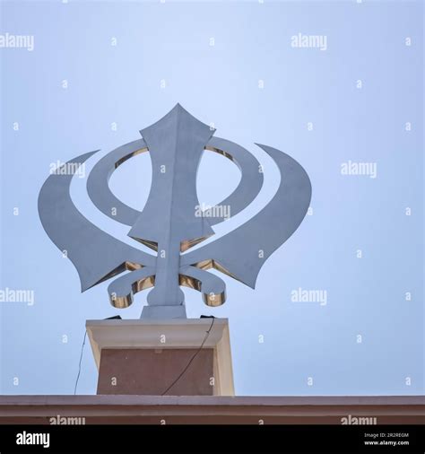 Khanda Sikh Holy Religious Symbol At Gurudwara Entrance With Bright