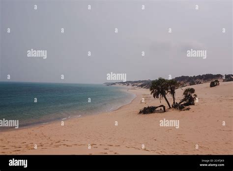 View of the ocean from the sand dunes of Bazaruto Island in Mozambique ...