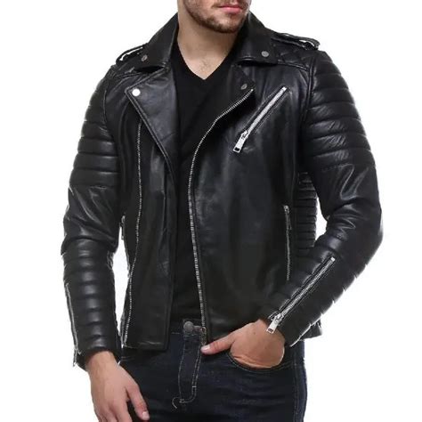 Men S Genuine Lambskin Leather Jacket Black Slim Fit Motorcycle Jacket