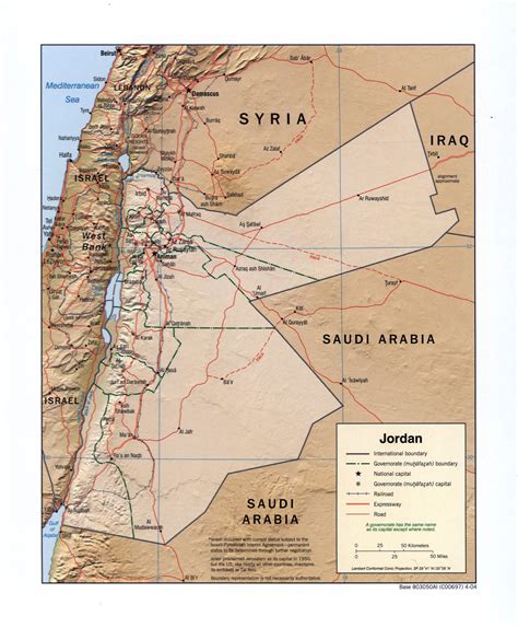 Large detailed political and administrative map of Jordan with relief ...