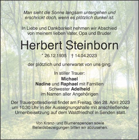 Traueranzeigen von Herbert Steinborn Südwest Presse Trauer