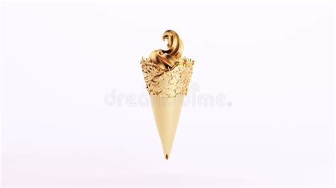 Gold Golden Ice Cream Cone Art White Background Stock Illustration ...