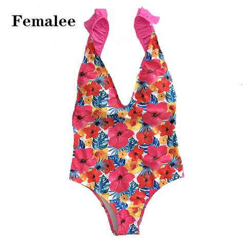 Sexy One Piece Swimsuit For Women Backless Swimwear Ruffles Bodysuit