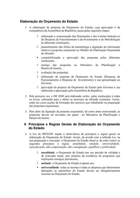 Elaboração do Orçamento do Estado Elaboração do Orçamento do Estado A