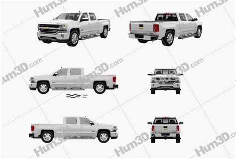 Chevrolet Silverado 1500 Crew Cab Standard Box High Country 2017 Blueprint Template 3dmodels