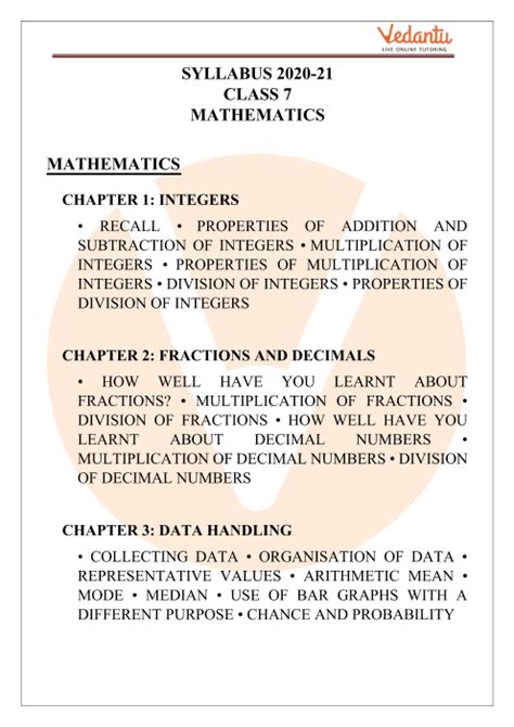 CBSE Syllabus For Class 7 Maths 2022 2022 Examination