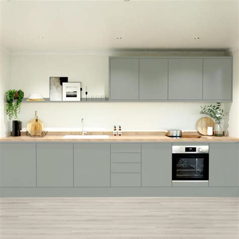 Greenwich Reed Green Handleless Kitchen Kitchens Howdens