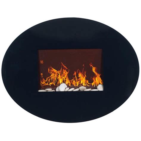 Northwest 34 In Wall Mount Oval Glass Electric Fireplace In Black 80