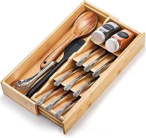 Amazon Fasmov Silverware Organizer Storage Tray Bamboo Compact