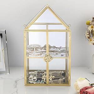 Amazon ELLDOO 2 Tier Clear Glass Storage Box Gold Mirrored