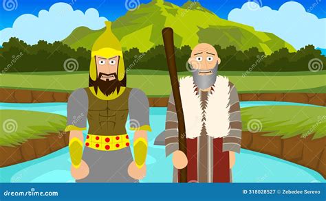 Cartoon Bible Illustration Of Prophet Elisha And Naaman Stock