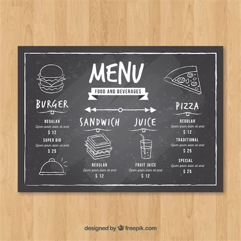 Free Vector Horizontal Restaurant Menu Template In Blackboard Style