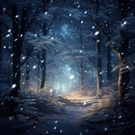 Winter night forest snow illuminated | Premium Photo - rawpixel