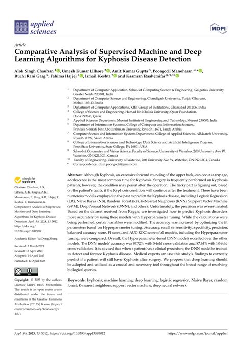 Pdf Comparative Analysis Of Supervised Machine And Deep Learning Algorithms For Kyphosis