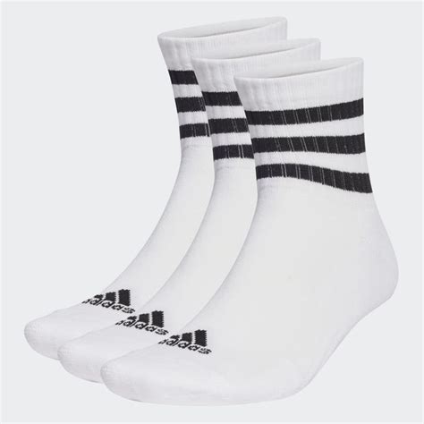 Adidas 3 Stripes Cushioned Sportswear Mid Cut Socks 3 Pairs White