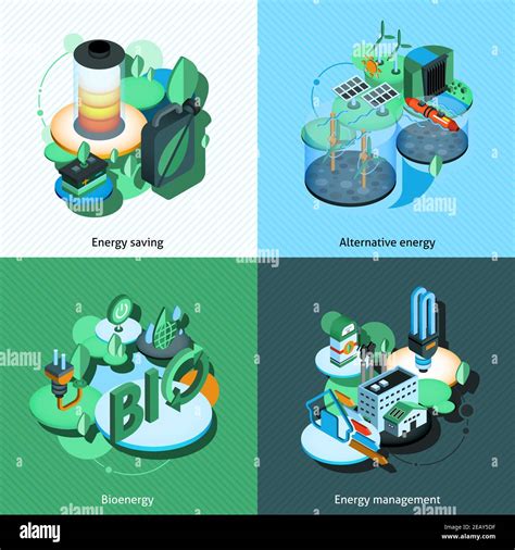 Concepto De Diseño De Energía Verde Con Gestión Isométrica De Bioenergía Alternativa Iconos