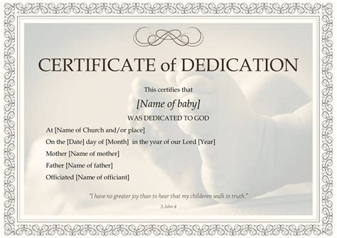 Baby Dedication Certificate Template HQ Printable Documents