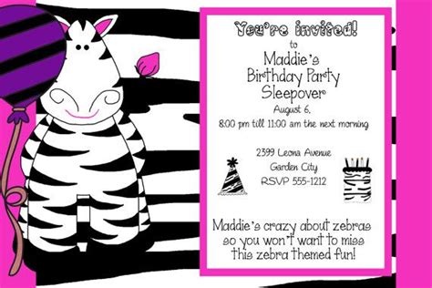 Zebra Birthday Party Invitation You Print Personalized 4 By 6