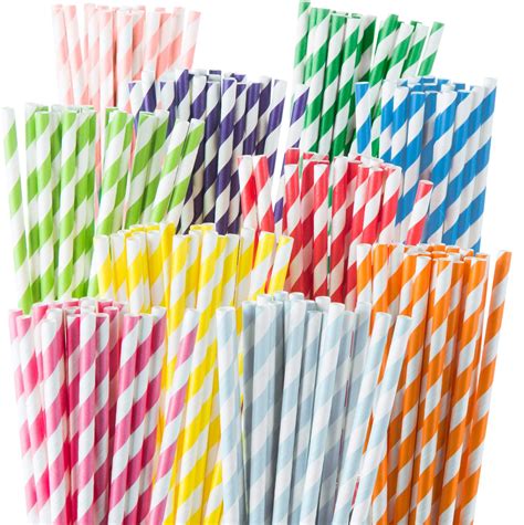 Weemium Paper Straws Disposable 200 Pack Striped Straws