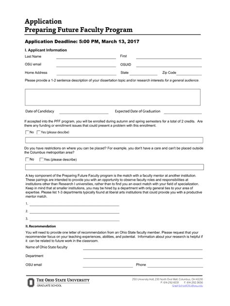 Fillable Online Gradsch Osu Application Preparing Future Faculty