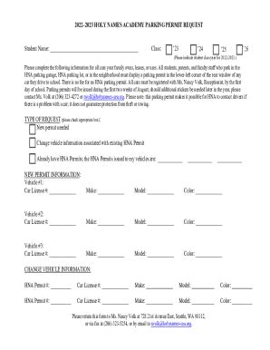 Fillable Online HNA Parking Permit Request 2022 2023 Parking Permit