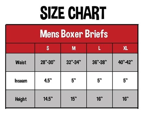 Mens Boxer Briefs Size Chart Charts