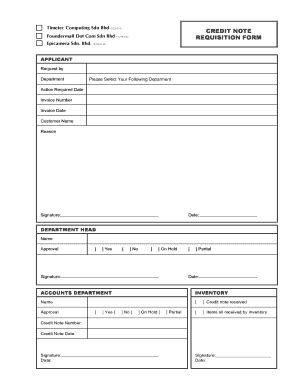 Fillable Online CREDIT NOTE REQUISITION FORM APPLICANT Request By