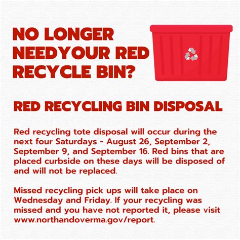 Old Recycling Bin Disposal – Saturday 8/26, 9/2, 9/9, and 9/16 – North ...