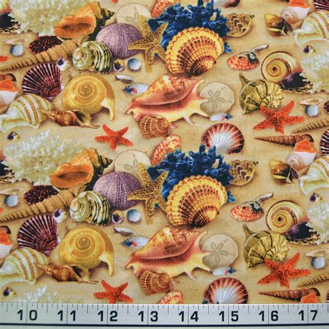 Elizabeth's Studio Fabric Seashell Sea Shell Sand Dollar