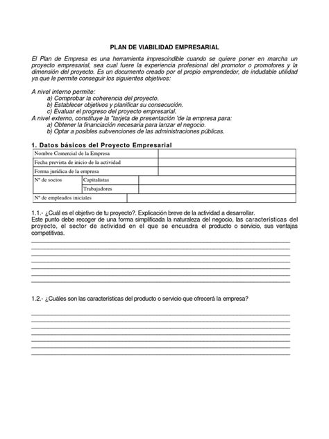 Plan De Viabilidad Empresarial Odt Pdf Pdf