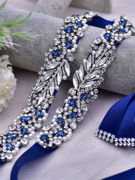 Ceinture De Mariée 1 pièce Avec Strass Bleu Foncé Lourd Ceinture De