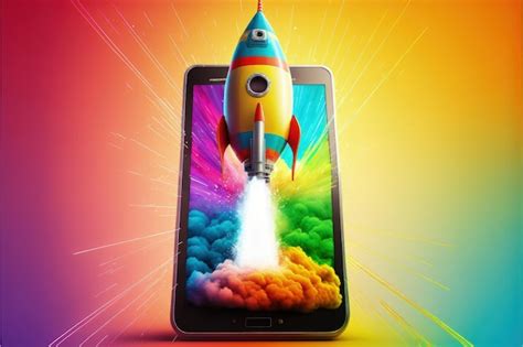 Premium Ai Image Rocket Taking Off From Mobile Phone Screen Releasing