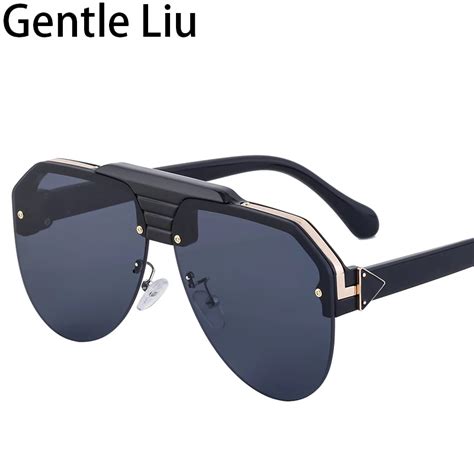 New Retro Rimless Sunglasses For Men 2024 Luxury Brand Designer Oval