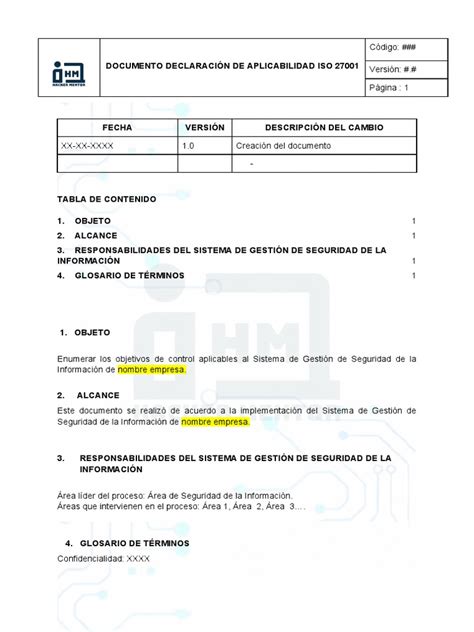 Declaración De Aplicabilidad Iso27001 Pdf Seguridad De Información Business