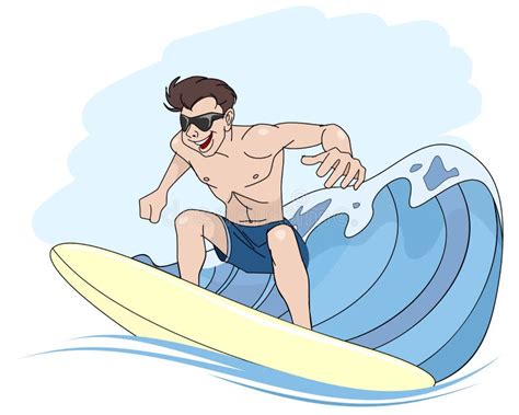 Young Guy Riding Surfboard Stock Vector Illustration Of Splash 70898904