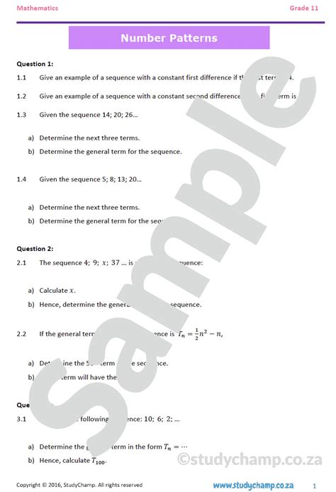 Grade 11 Mathematics Workbook Number Patterns