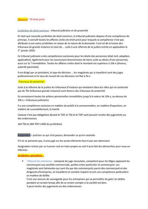 Séance 4 TD droit privé Séance 4 TD droit privé Juridiction de