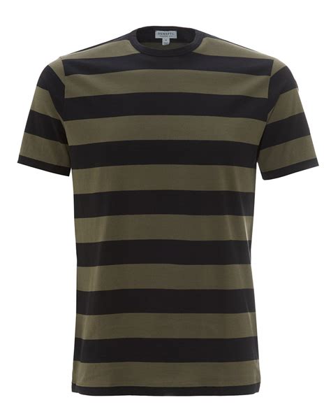 Sunspel Mens Bold Stripe T Shirt Military Greenblack Tee